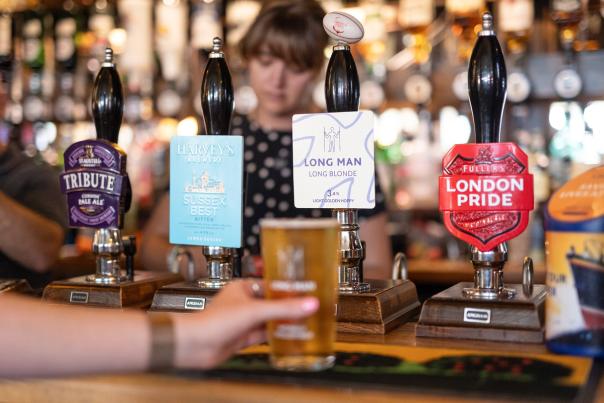 Beer pumps at the Arun View Pub Littlehampton