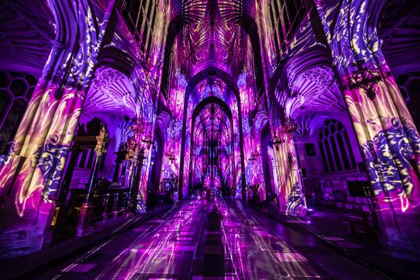 A colourful light show in Chichester Cathedral