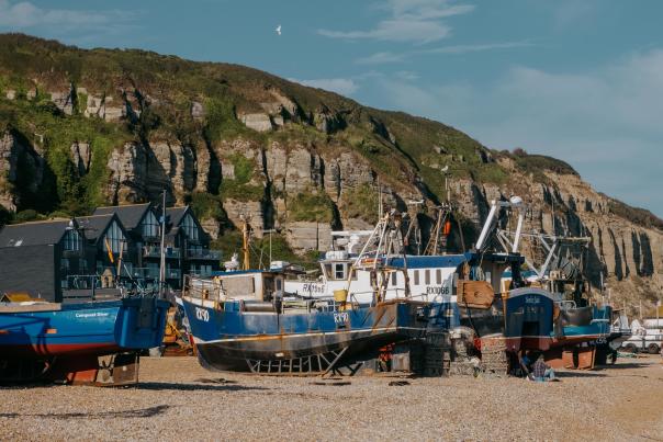 A fishing fleet on the beach at Hastings