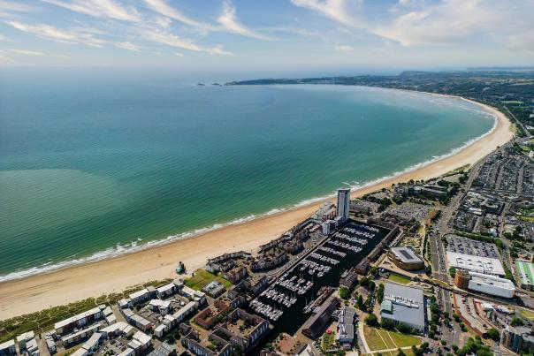 Drone shot of Swansea Bay
