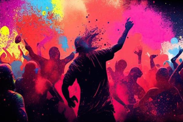 Colourful illustration of silhouettes dancing