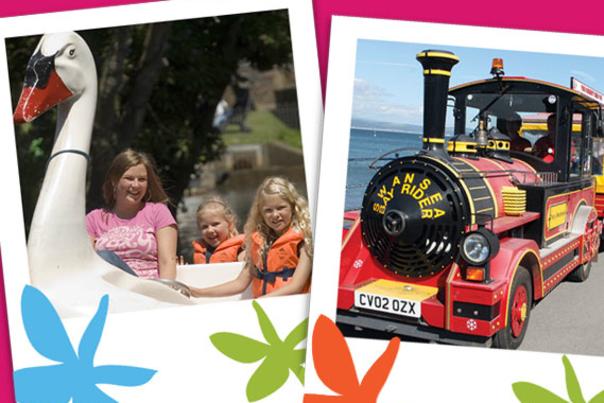 Summer to Enjoy branded land train and swan pedalo