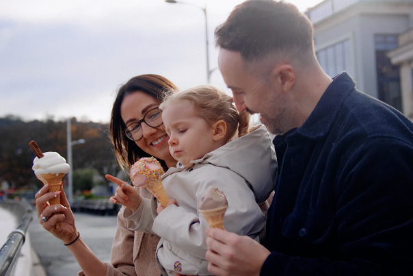 A family enjoying a Ice cream in mumbles