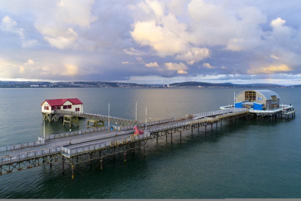 An overhead shot of Mumbles Pier