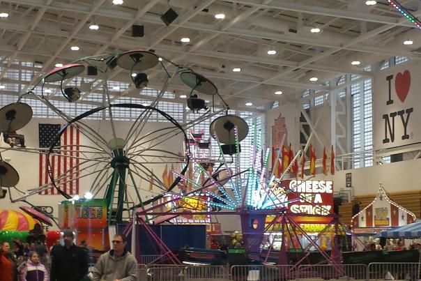 Rides and people at the Winter Fair in the Expo Center