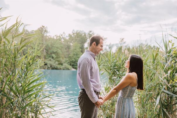Engaged couple at Green Lakes State Park