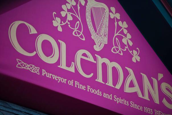 closeup of sign for colemans irish pub