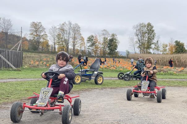 Kids on bikes at Springside Farm