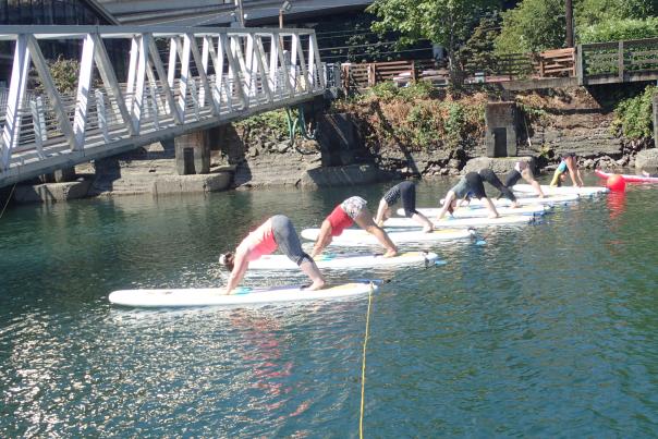 Paddleboard/SUP yoga at the Foss Waterway Seaport