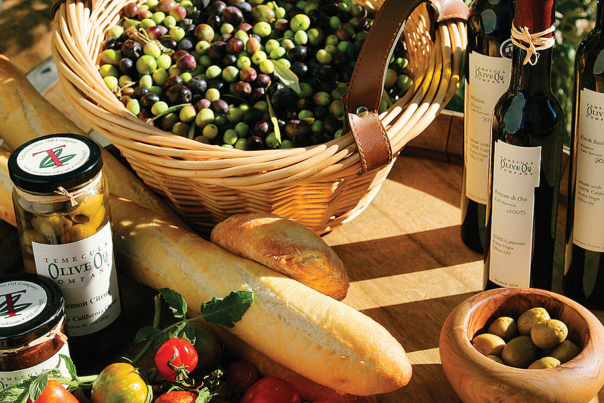 Temecula Olive Oil tablescape with bread and olives