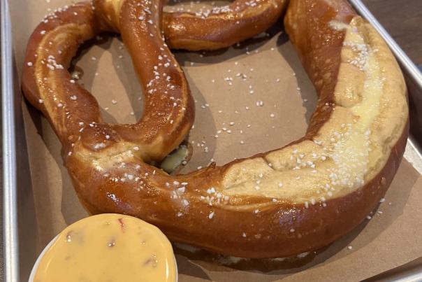 Giant Pretzel and queso from Wings Pizza & Things