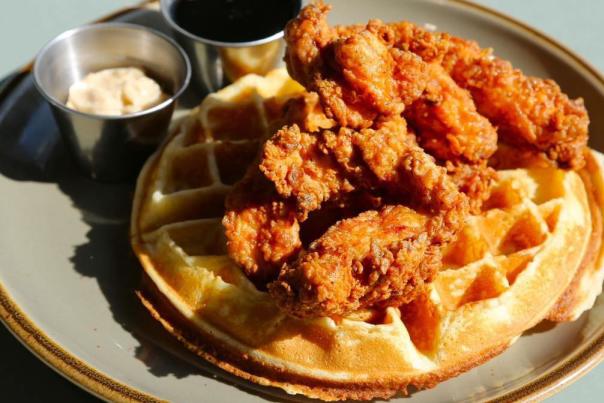 Chicken and waffles from Birdcreek Brewing