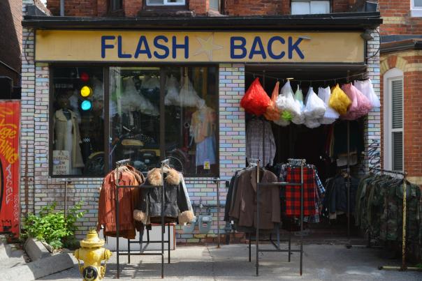 Flash Back storefront, a vintage shop in Kensington Market Toronto
