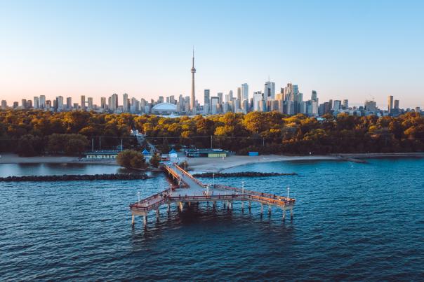 Aerial view of Lookout Pier at the Toronto Islands