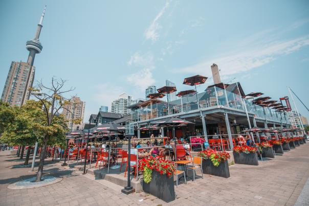 The large patio at the Amsterdam Brewhouse is situated right on the waterfront