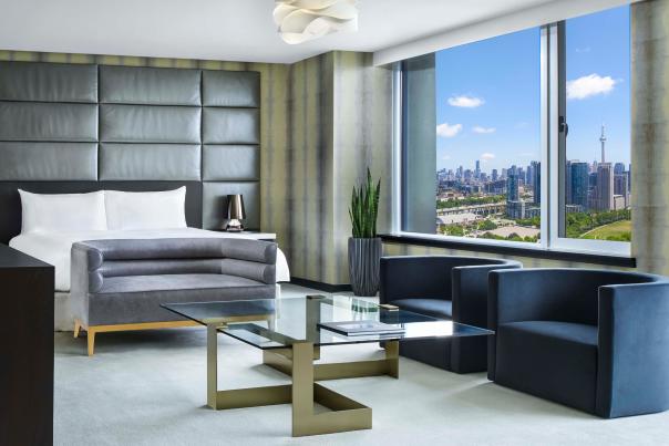 The bedroom of the presidential suite at Hotel X Toronto