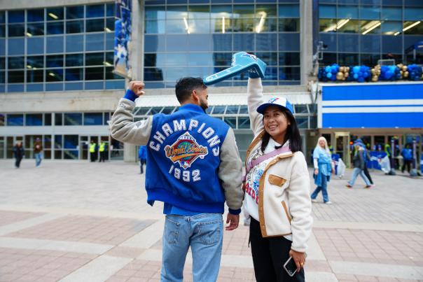 Blue Jays fans standing outside Rogers Centre