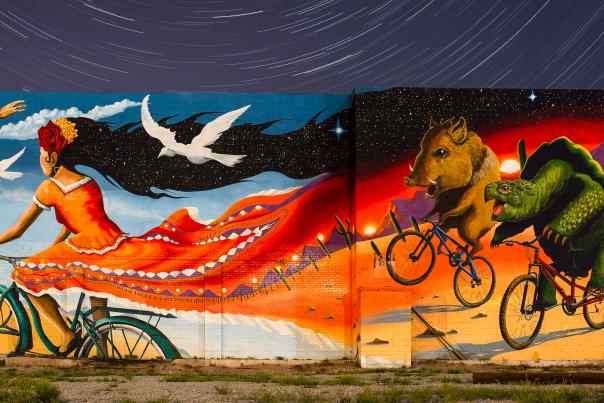 Cycling Mural with Star Trails