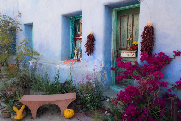 Barrio Vejo Light Blue w Purple Bougainvillea