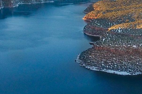 Flaming Gorge during the winter with snow