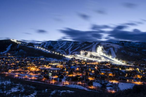 Mountain Ski resort at night