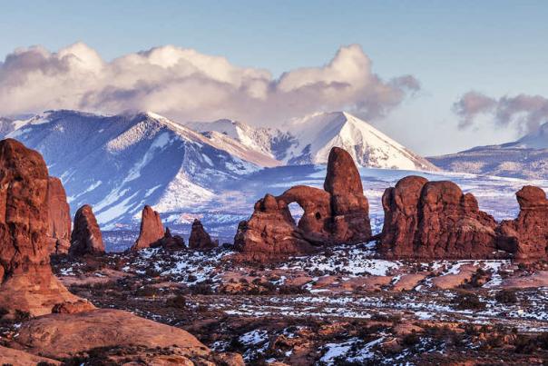 View of Turret Arch in Winter in Arches National Park
