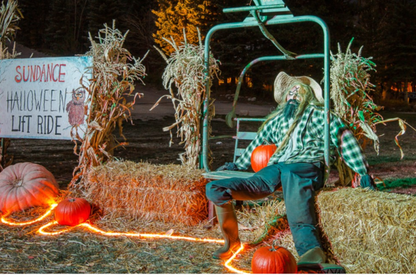 Halloween lift ride with scarecrow on the lift