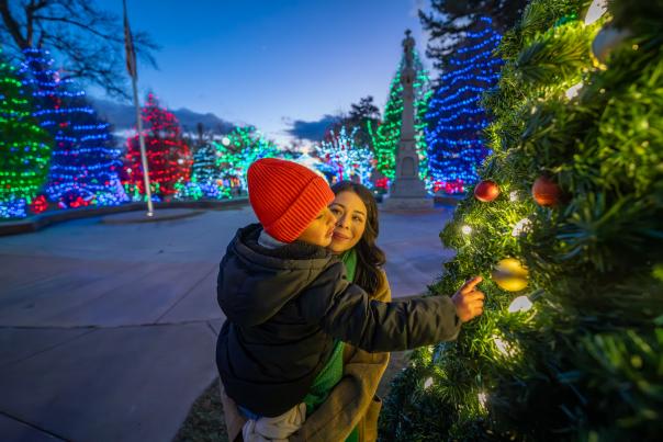 Family looking at Holiday Lights