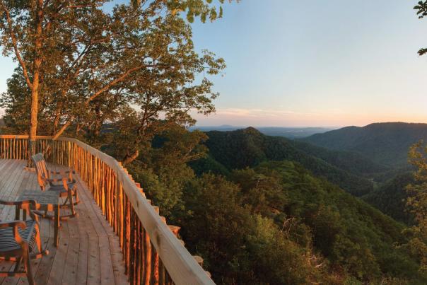 A stunning view of the Blue Ridge Mountains from Primland Resort's Luxury Treehouses