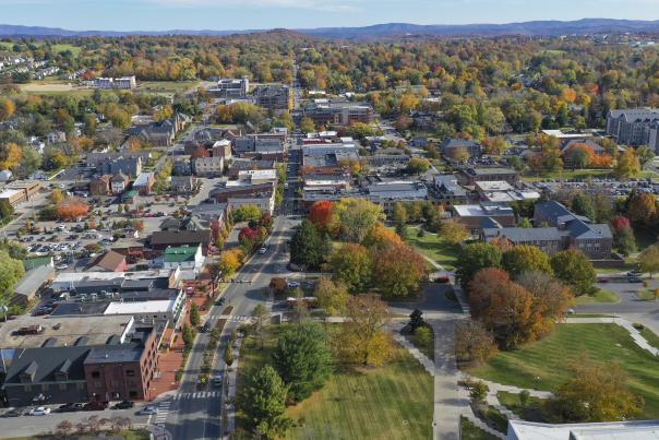 Aerial view of Downtown Blacksburg