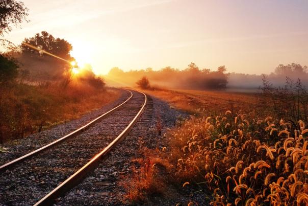 Train tracks nears Blacksburg and Christiansburg at sunrise