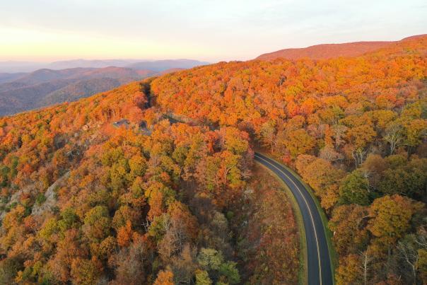 Aerial Footage of the Blue Ridge Parkway in the Fall