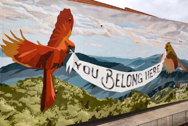 Staunton "You Belong Here" Mural of Birds Holding Banner