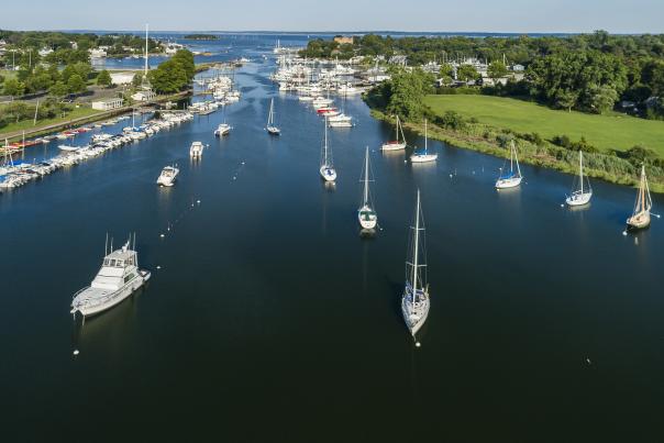 Aerial view of marina in Mamaroneck, New York