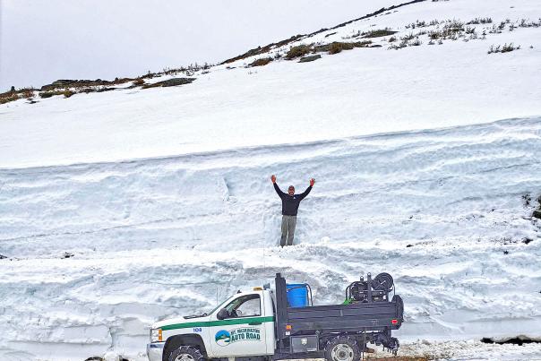 Mt. Washington Auto Road - Snow Clearing at Cragway Drift (Man Standing On Top of Large Snow Drift)