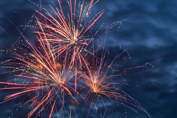 Red White and Blue Fireworks in Night Sky