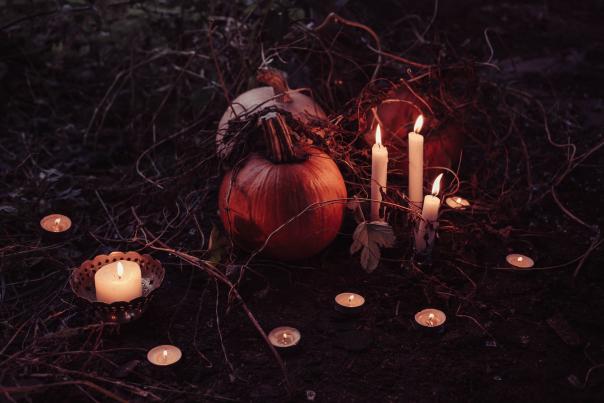 Pumpkins and Candles Setting the Spooky Mood for Halloween