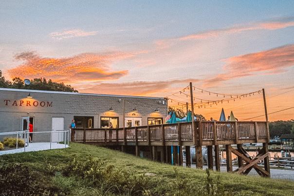 Billsburg Brewery exterior at sunset