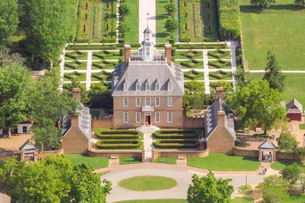 Aerial of Governor's Palace at Colonial Williamsburg