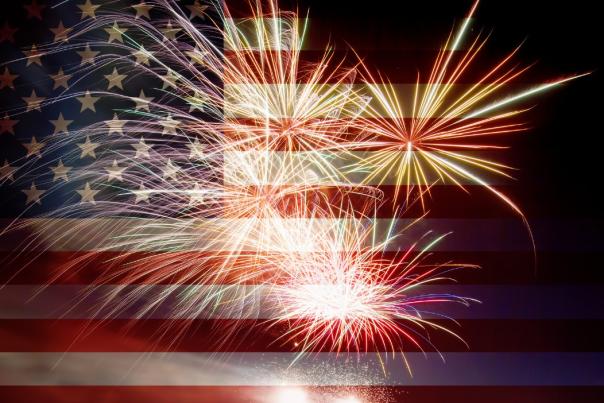 American Flag with Fireworks - Stock