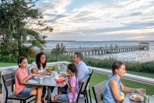 Outdoor dining at Riverview Restaurant in Kure Beach
