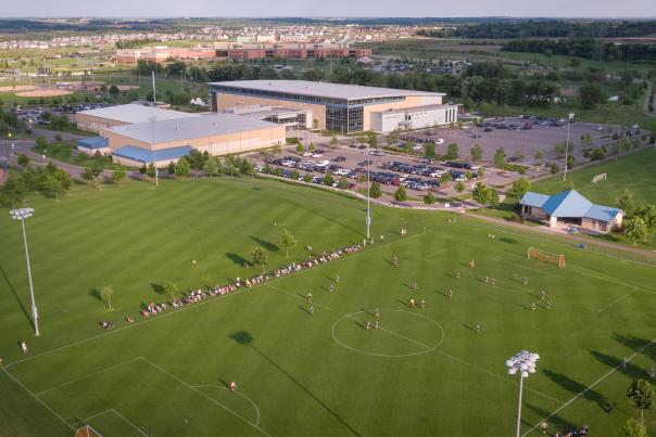 Aerial photo of outdoor soccer fields at M Health Fairview Sports Center