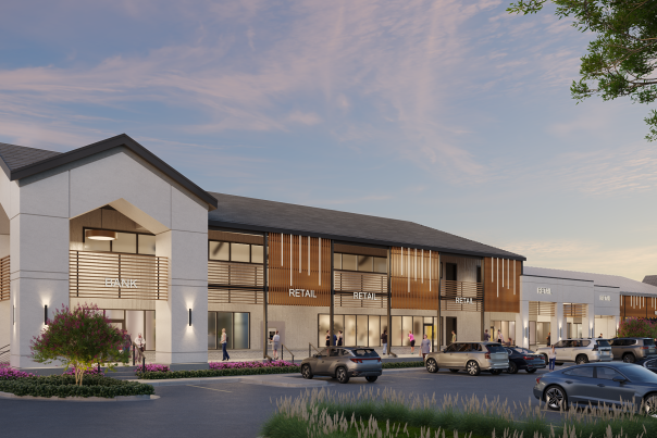 Rendering of new shopping center at Grogan's Mill Village Center