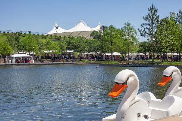 The Waterway with Pavilion and Swan Boat