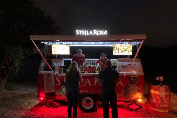 People standing in front of Stella Rosa food truck during The Woodlands Food and Wine Week Wine Walk