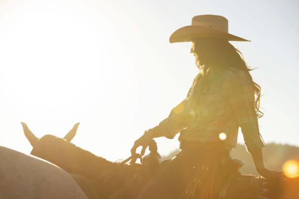 Cowgirl riding horse