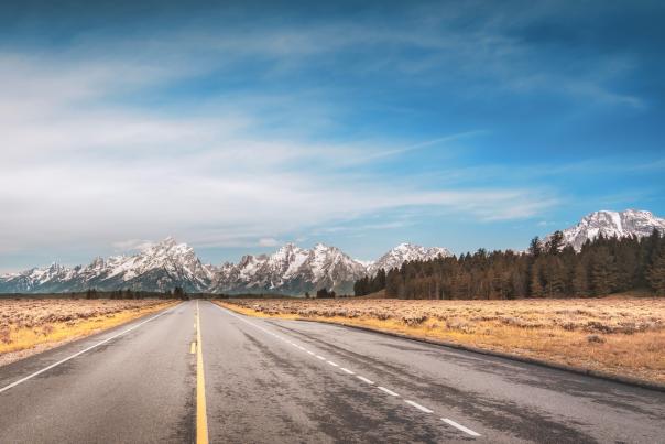 Road stretching out towards mountains