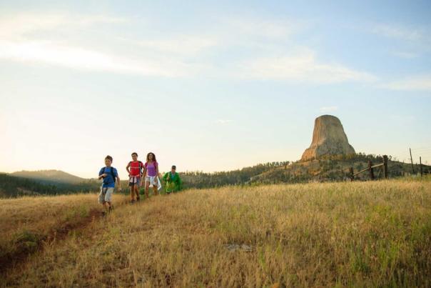 Family Hiking at Devils Tower National Monument.