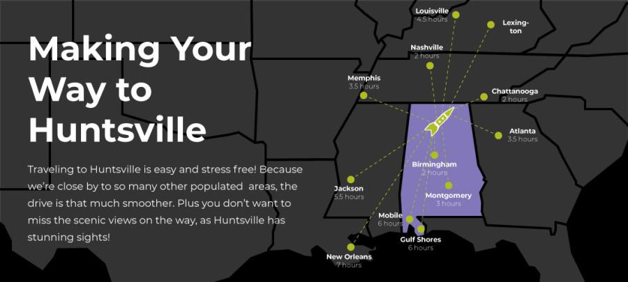 This Huntsville Driving Map shows just how close you are to Huntsville! 