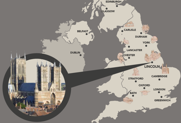 a map of the UK with Lincoln highlighted